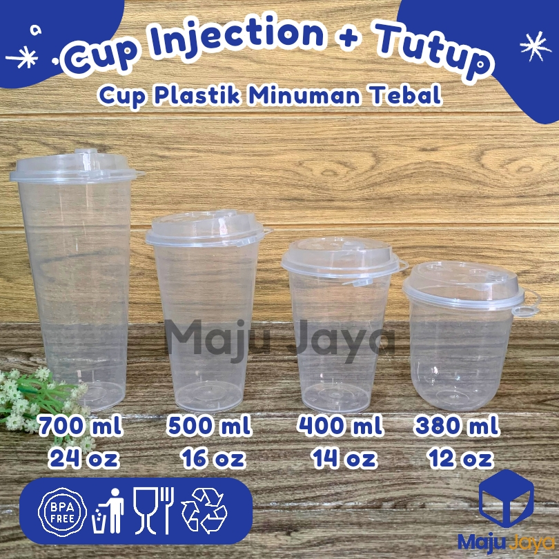 Jual Maju Jaya Thinwall Cup Gelas Inject Transparant +Tutup 12 14 16 24 ...