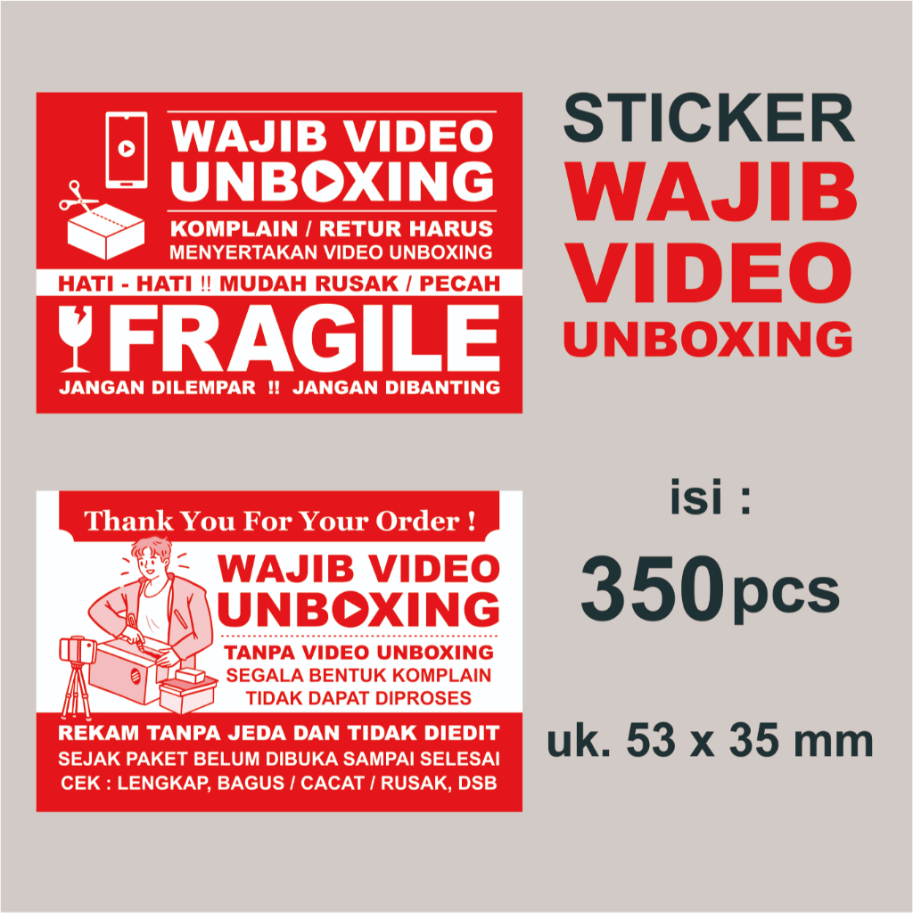 Jual Sticker Wajib Video Unboxing ukuran 53 x 35 mm (isi 350 pcs ...
