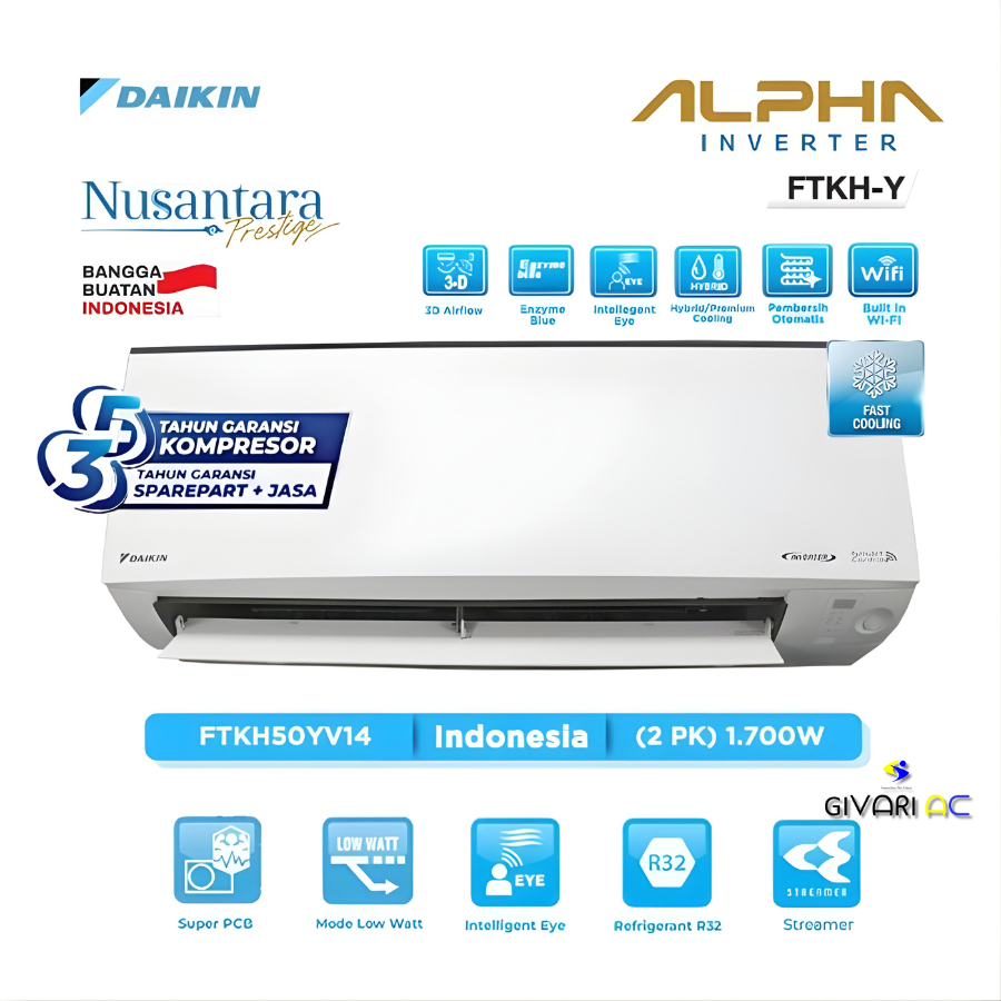 Jual Daikin AC Split ALPHA Inverter FTKH-Y Series R32 2 PK - FTKH50YV14 ...