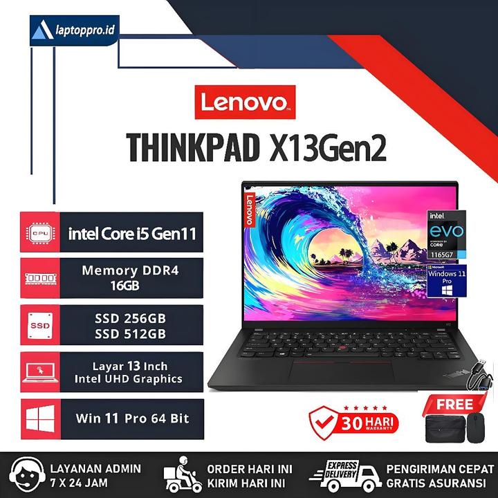 Laptop Lenovo Thinkpad  X13 Gen2 Ram 16GB SSD 512GB - Mulus-Second-Original-Seri