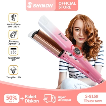 SHINON SH 9149 2 In 1 Catokan Curly Rambut Wanita Straightener Curler Pelurus Rambut Ion
