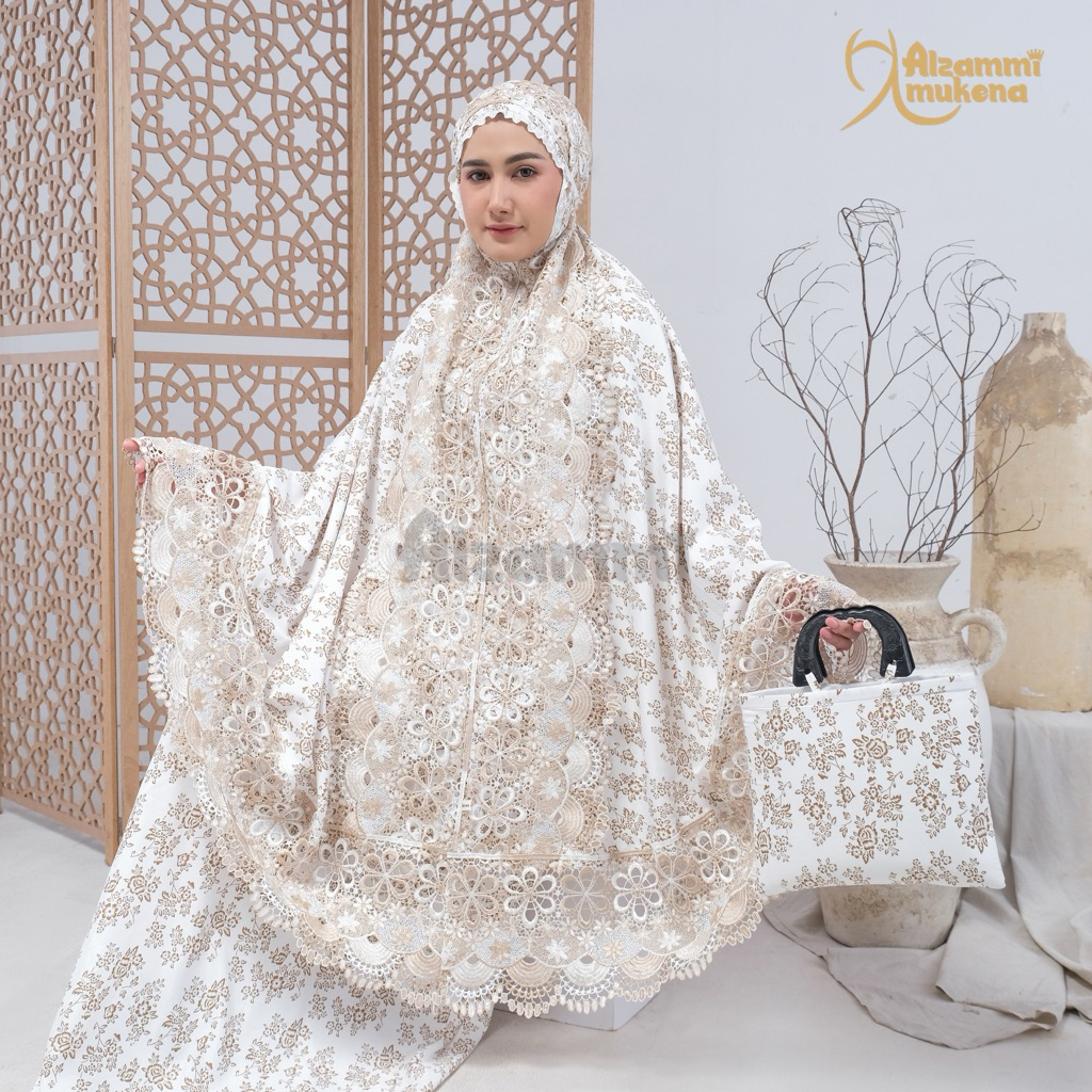 Mukena Dewasa Ameera Bahan Katun Foil Renda Mewah Full