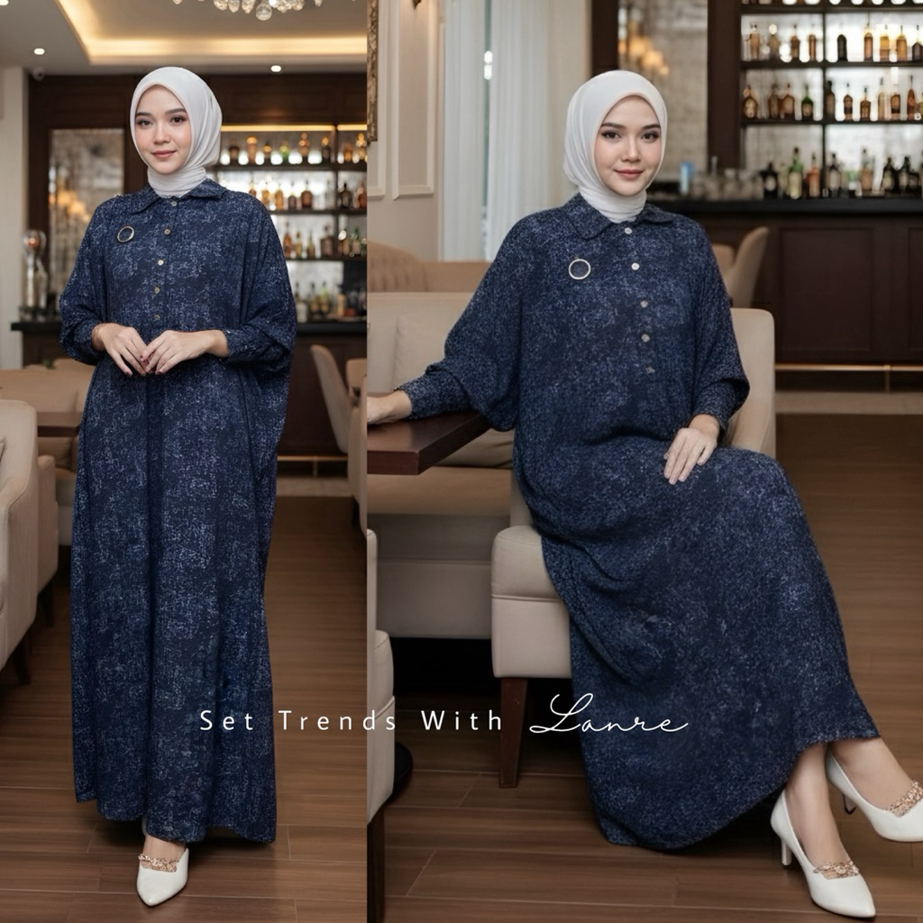 LANRE - Juli Dress Batwing I Maxi Dress Button Knit Denim Gamis Muslim Dewasa Wanita Bahan Premium