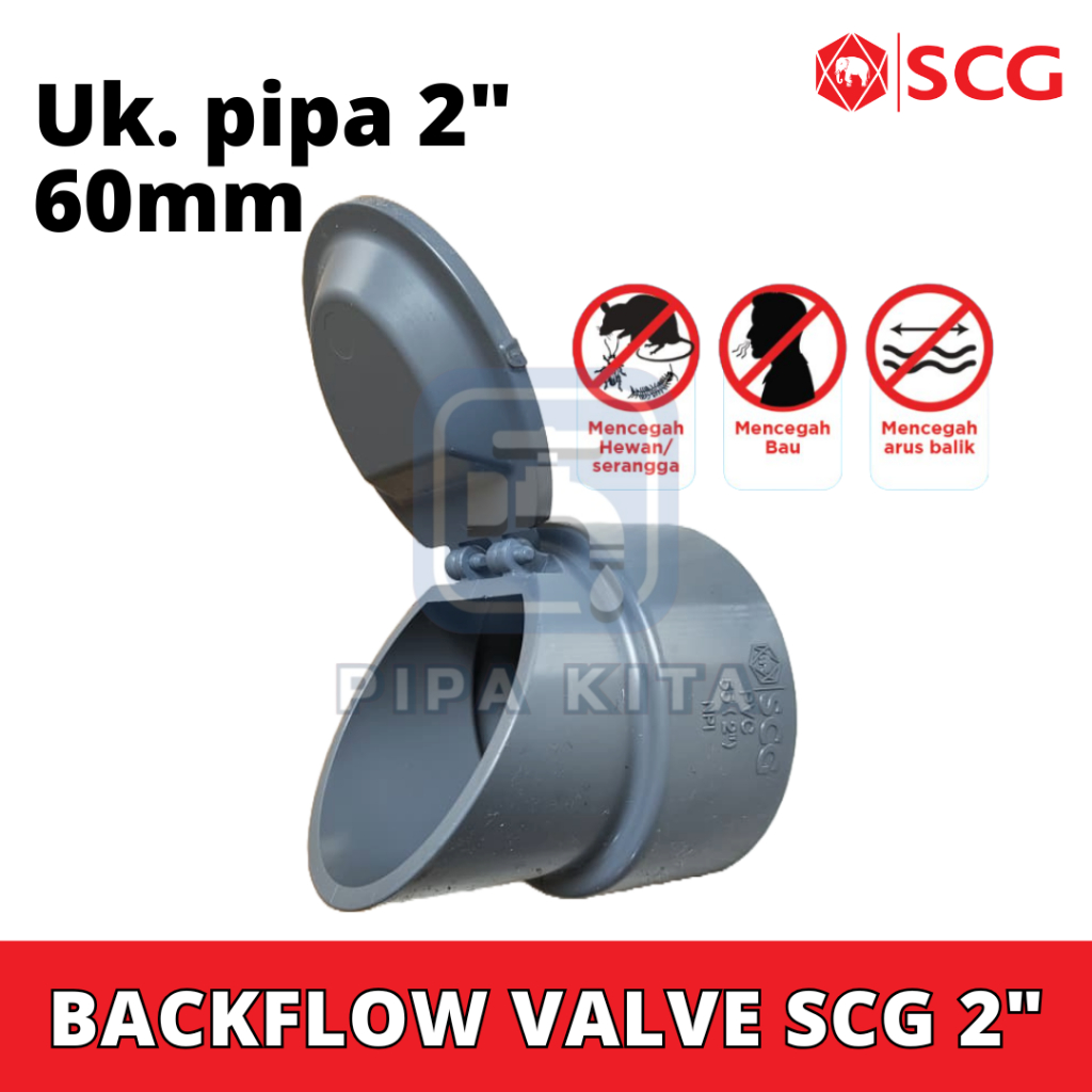 Jual Back Flow Valve PVC 2 Inch SCG Tutup Pipa Air Pembuangan Got Anti ...