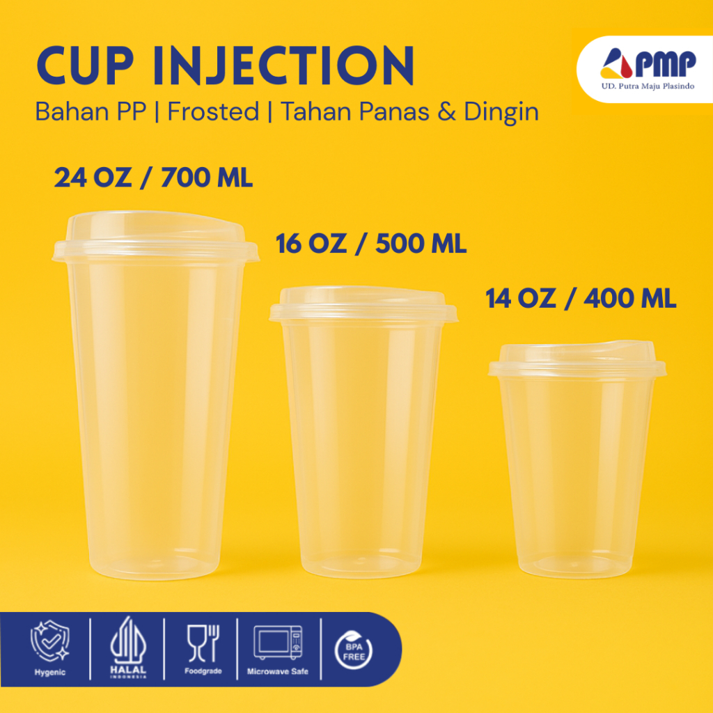 Jual Cup Injection Bening dengan Tutup PP Reusable 400ML 500ML 700ML ...