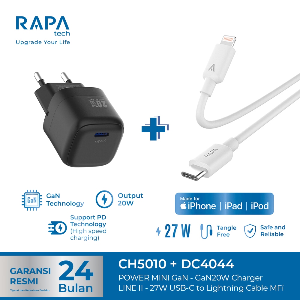 Jual RAPAtech Charger Power Mini GaN PD20W Charger for iPhone 11 12 13 ...