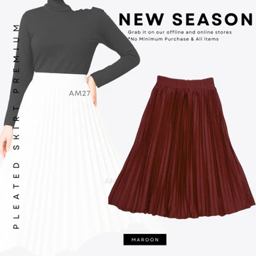 Am27 Rok Plisket Premium Remaja Dewasa Jumbo 110Kg Rok Polos Payung Pleated Skirt