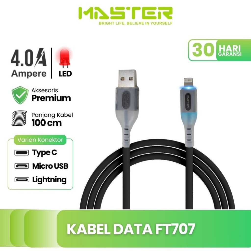 Jual MASTER Kabel Data LED Fast Charging 4A Type C Micro USB iOS ...