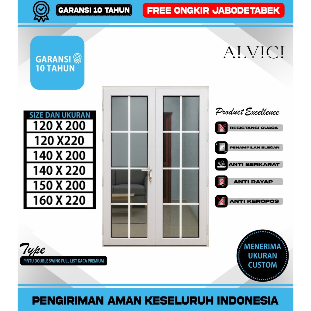 Jual Pintu Double Swing Full Llist Kaca UPVC Pintu Utama Premium UPVC