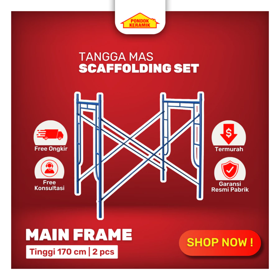 Steger Perancah Scaffolding Tangga Mas (TM) 1 Set Lengkap Tinggi 170 cm Besi Hitam Warna Biru Warna Hijau