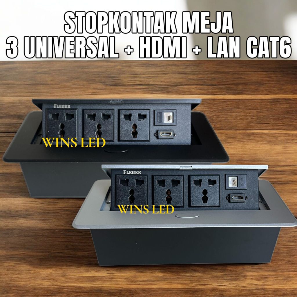 Jual STOPKONTAK MEJA FLIP UP 3 STOP KONTAK UNIVERSAL 3PIN + LAN CAT6 ...