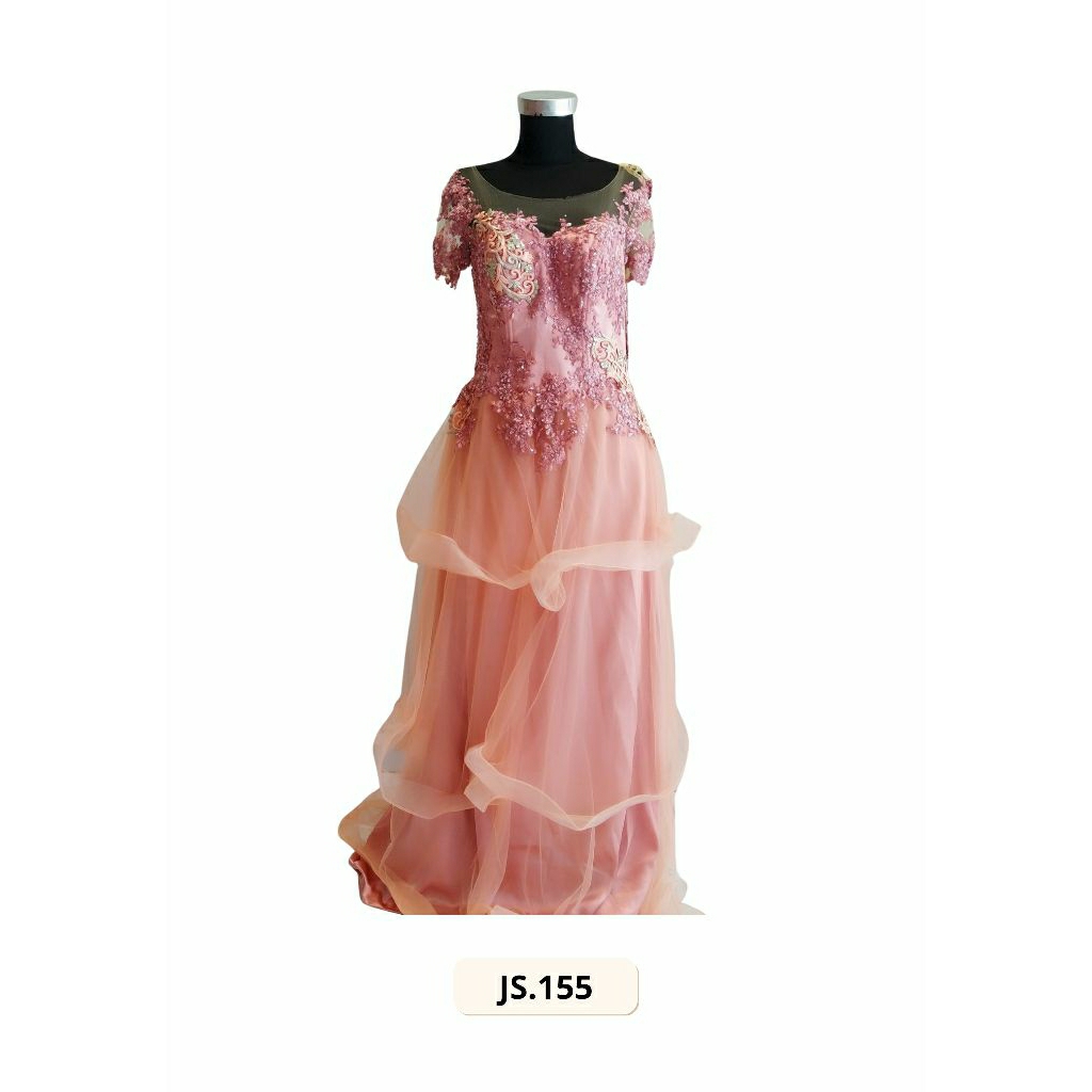Jual GAUN PESTA PRELOVED WARNA PEACH DENGAN MODEL ROK TILE BERTINGKAT ...