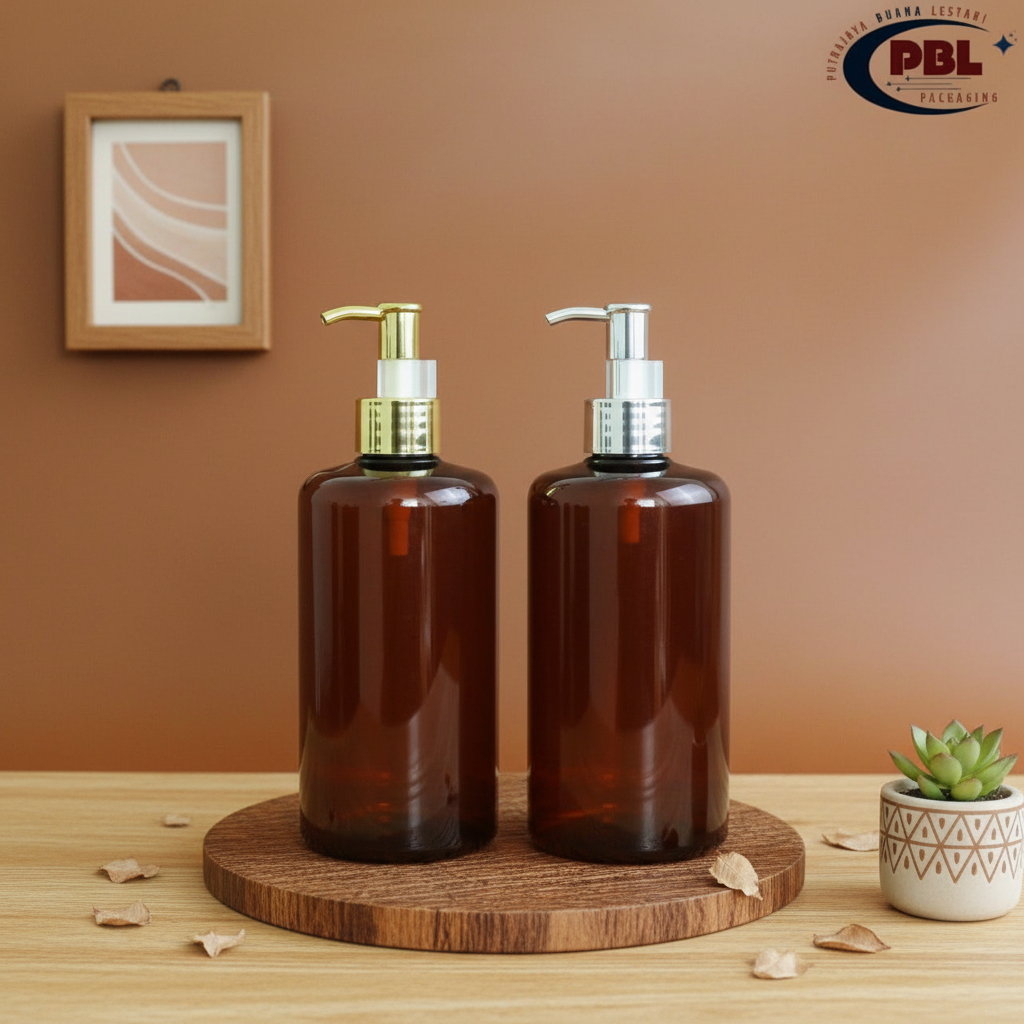 Jual Botol Pump 500ml / Botol HS 500ml Cokelat - Tutup Pump Clip Oil ...