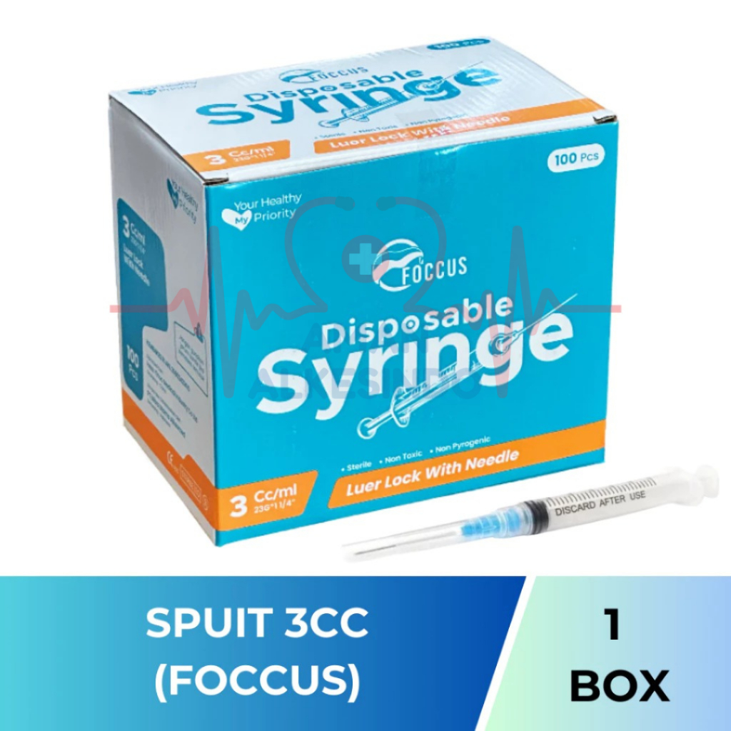 Jual PER BOX - FOCCUS Spuit 3cc Isi 100 Disposable Syringe 3ml Spoit ...