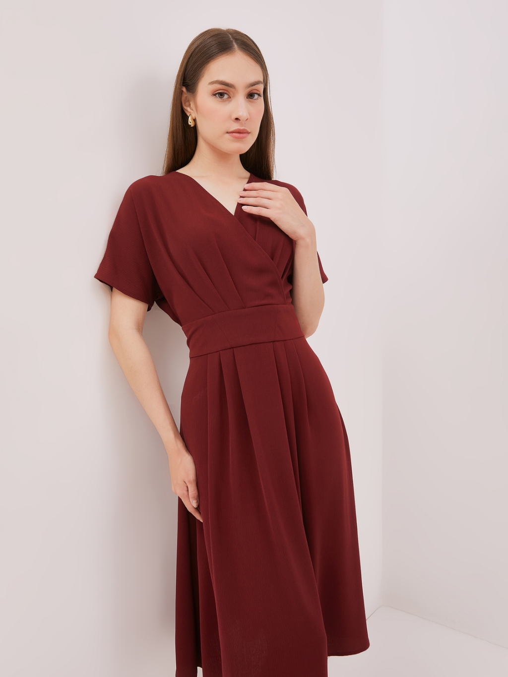 midi dress lengan pendek lonceng dramatis gaun lengan Midi Dress Lengan Pendek Gaun