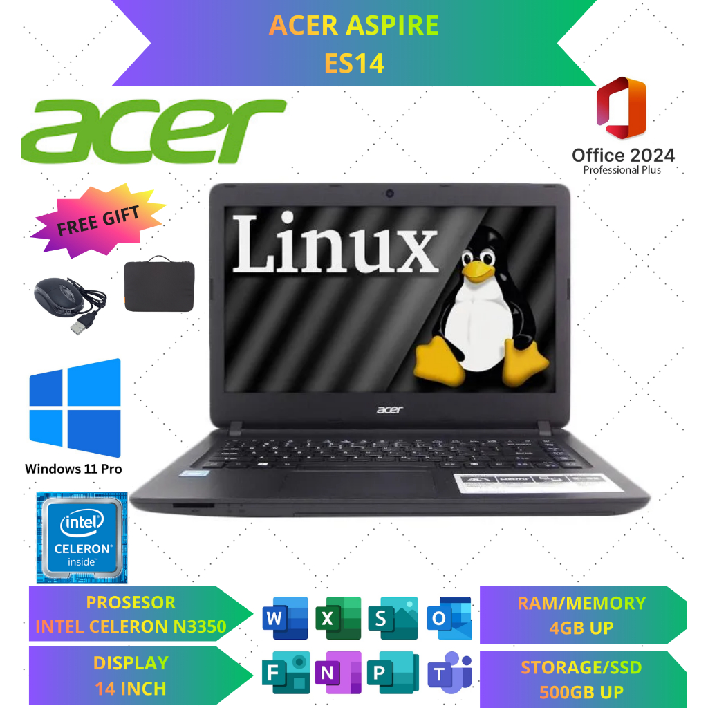 Jual LAPTOP ACER 14 INTEL CELERON N3350 RAM 8GB/500GB WINDOWS 10/11 PRO ...