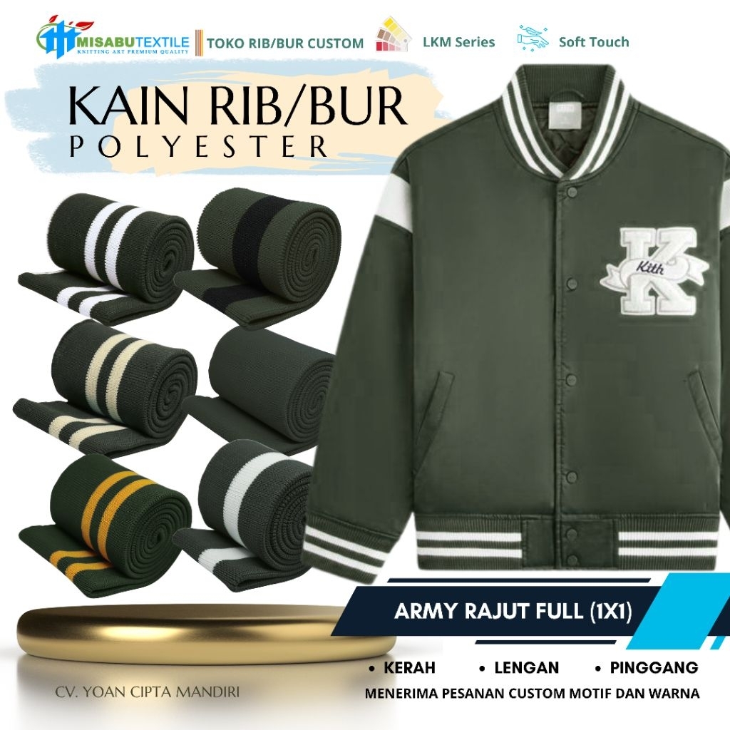 Jual Kain rib bur jaket army polos dan strip rajut premium polyester ...