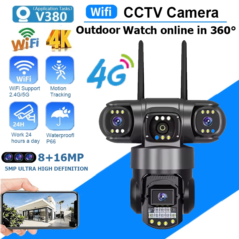 Jual V380 Pro CCTV Kamera Wi-Fi/4G SIM Outdoor 4K HD Three Screen View ...