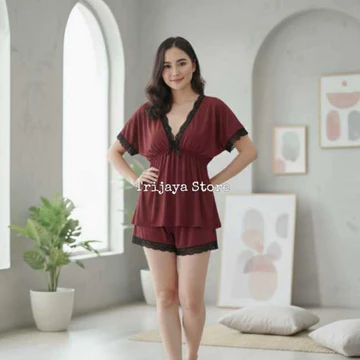 Trijaya. Set Baju Tidur Casandra Celana Pendek Set Piyama Baju Tidur Wanita Celana Panjang