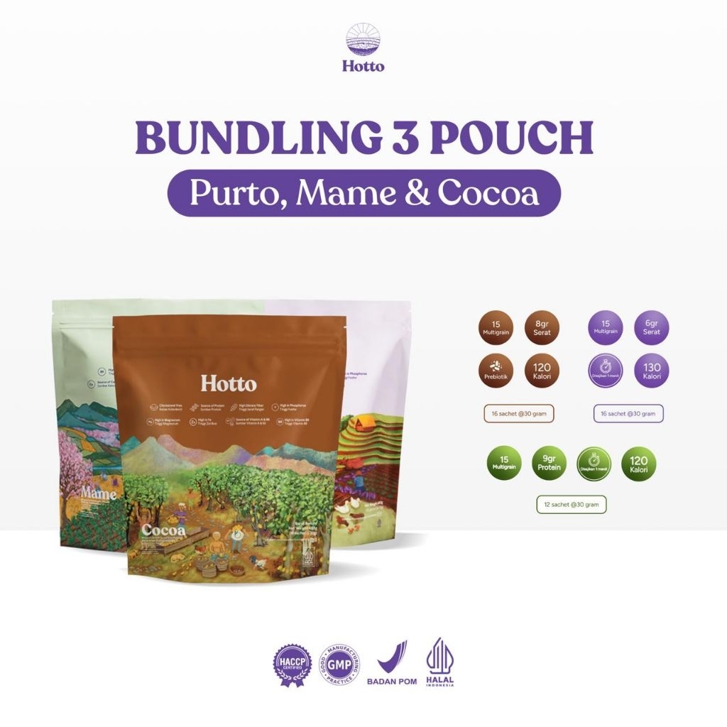 Jual Paket Bundling 3 pouch Hotto (1 Pouch Purto isi 16 sachet, 1 Pouch ...