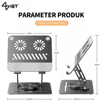 IST Laptop Stand Foldable 360° Rotasi 2 Kipas Cooling Pad Pendingin Portabel Penopang Laptop