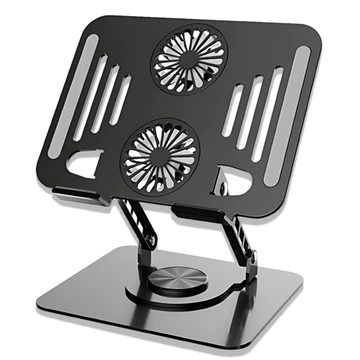 IST Laptop Stand Foldable 360° Rotasi 2 Kipas Cooling Pad Pendingin Portabel Penopang Laptop