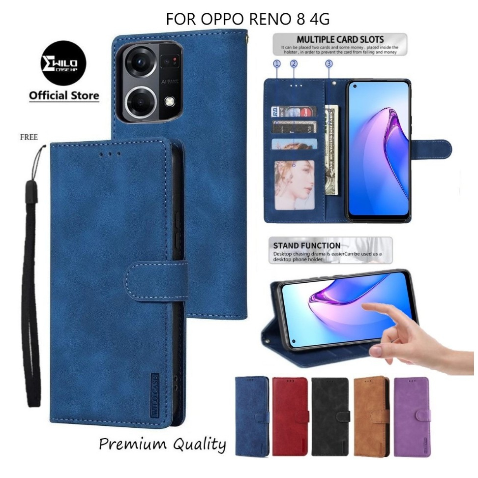 GOKEN Cover per Oppo Reno 8 T (Reno8 T), Custodia Folio in PU Pelle Flip Wallet Libro Case con Portafoglio, TPU Silicone Magnetica Cover con Supporto di Stand/Carte Slot -Blu