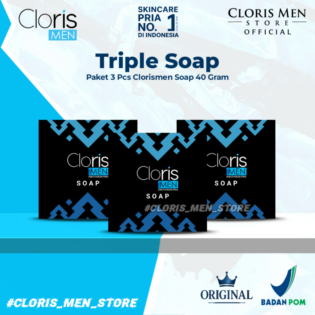 Paket Triple Pack Clorismen Soap 40gr – 3 Pcs Sabun Muka Pria Original, Pembersih Wajah Anti Acne