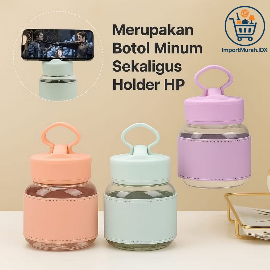 Jual Botol Minum Kaca Mobile Phone Holder 300ML Kemas Box pabrik ...