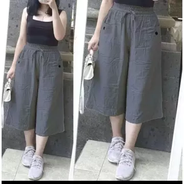 Celana Haruka 7 8 Linen Crinkle Kulot Santai Korean Style