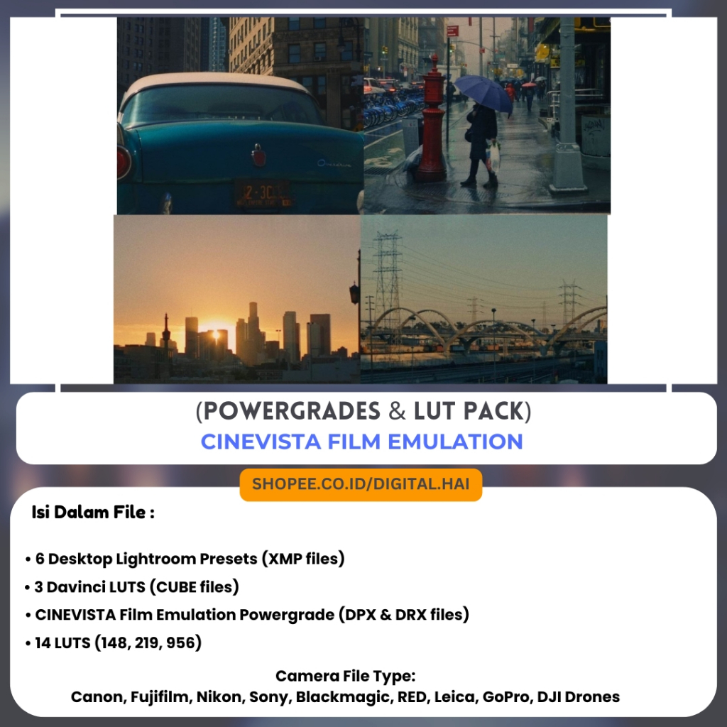 Jual CINEVISTA Film Emulation (Powergrades & LUT Pack) | Davinci ...