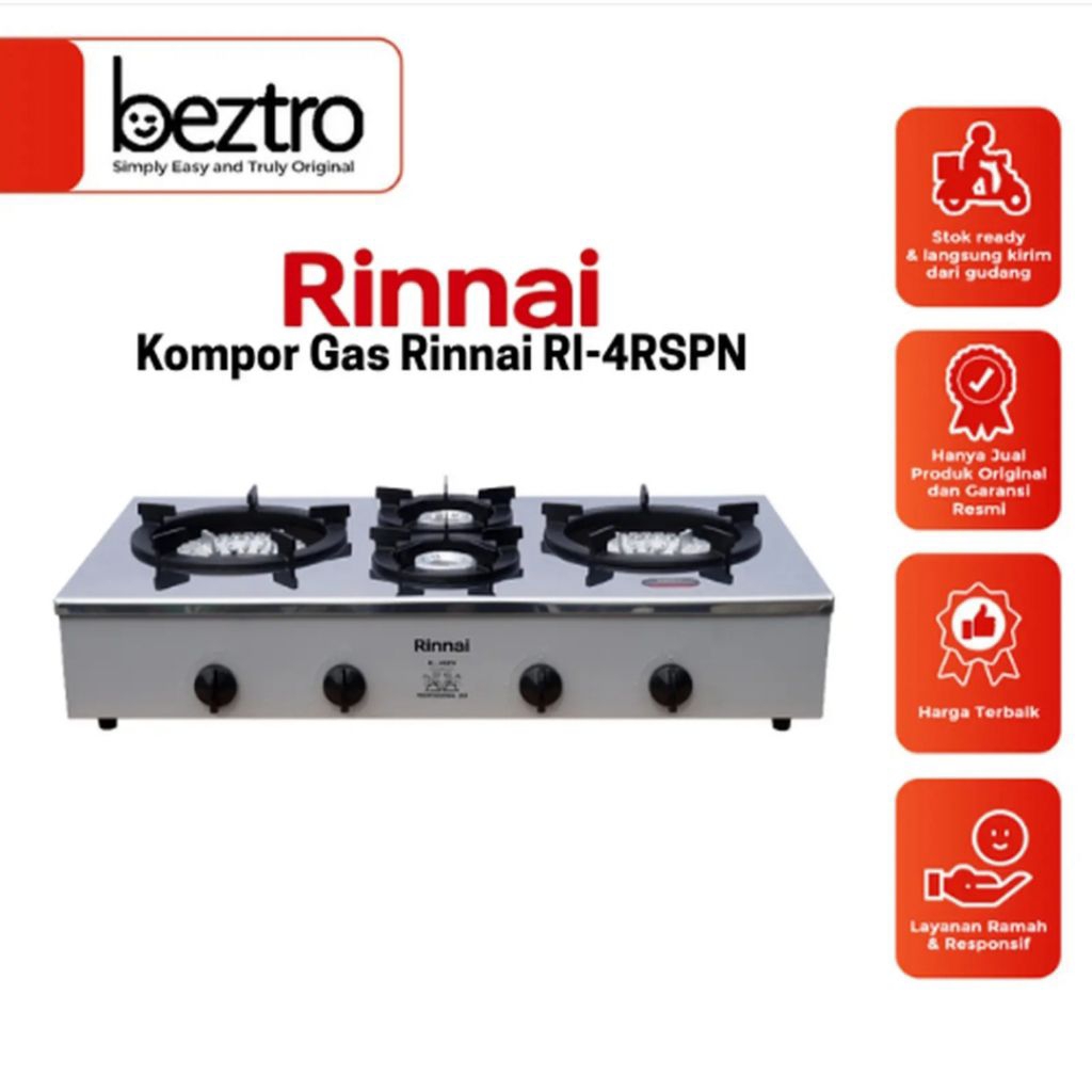 Jual Rinnai RI4RSPN RI 4 RSP N- Kompor Gas 4 Tungku Besi Putih | Shopee ...