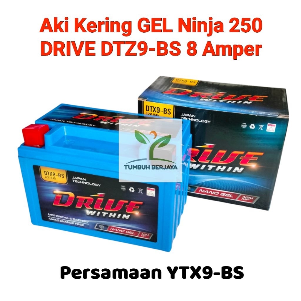 Jual Aki GEL Kering DRIVE DTZ9-BS / YTX9-BS Ninja 250 Minerva