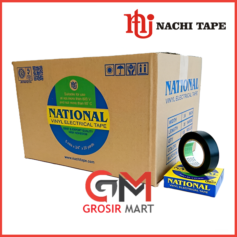 Jual 1 DUS (120 ROL) ISOLASI LISTRIK NATIONAL PVC HITAM 3/4 