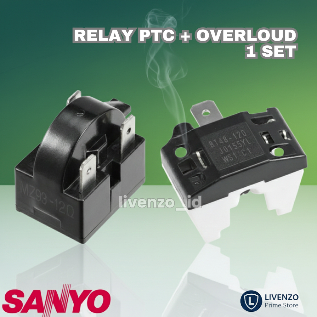 Jual PAKET RELAY 3 PIN + PTC OVERLOAD KULKAS SANYO / RILAY PTC ...