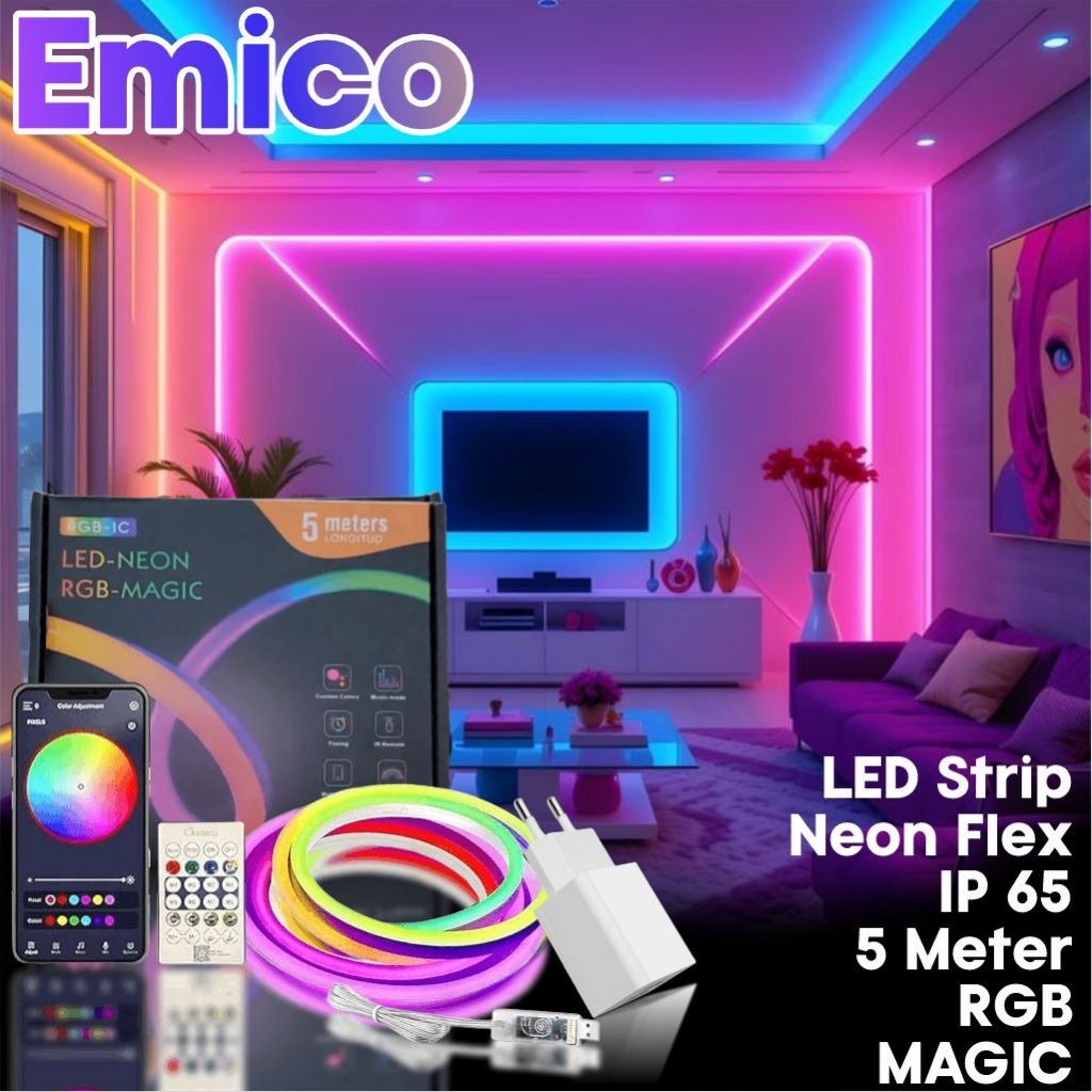 Jual LED Strip Neon Flex Merek Emico RGB Magic Remote + Bluetooth 5 ...