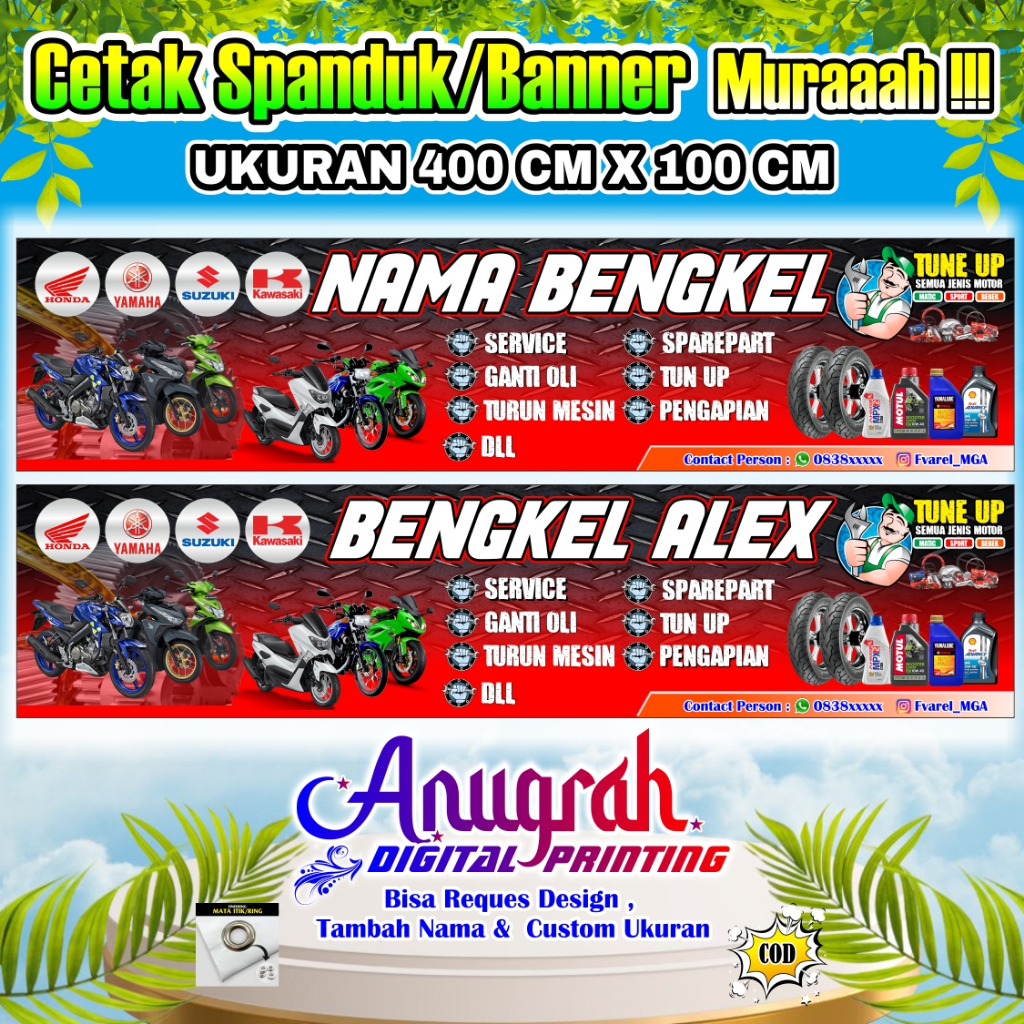 Jual Spanduk Banner Bengkel Ukuran 4 meter x 1 meter | Shopee Indonesia