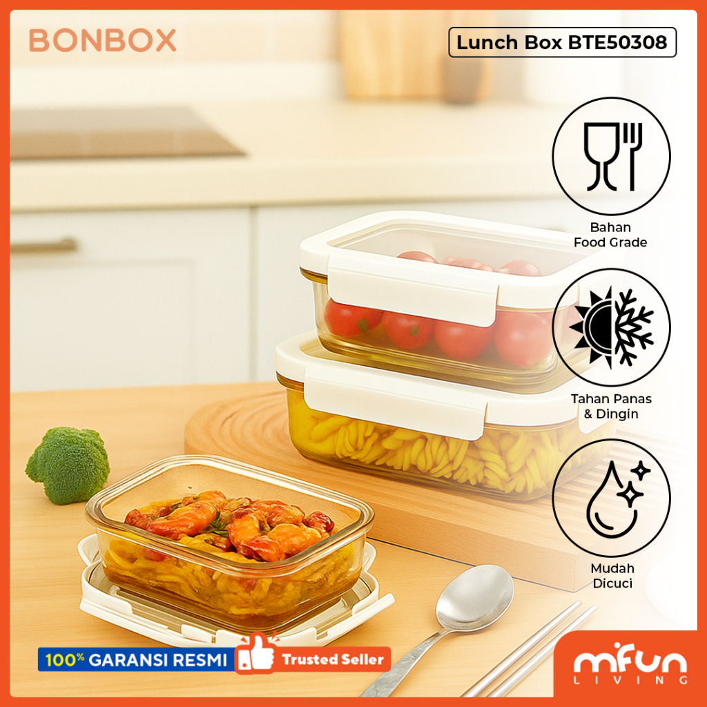 Jual Bonbox Kotak Makan Kaca Tahan Panas Lunch Box Food Grade BTE50308 ...