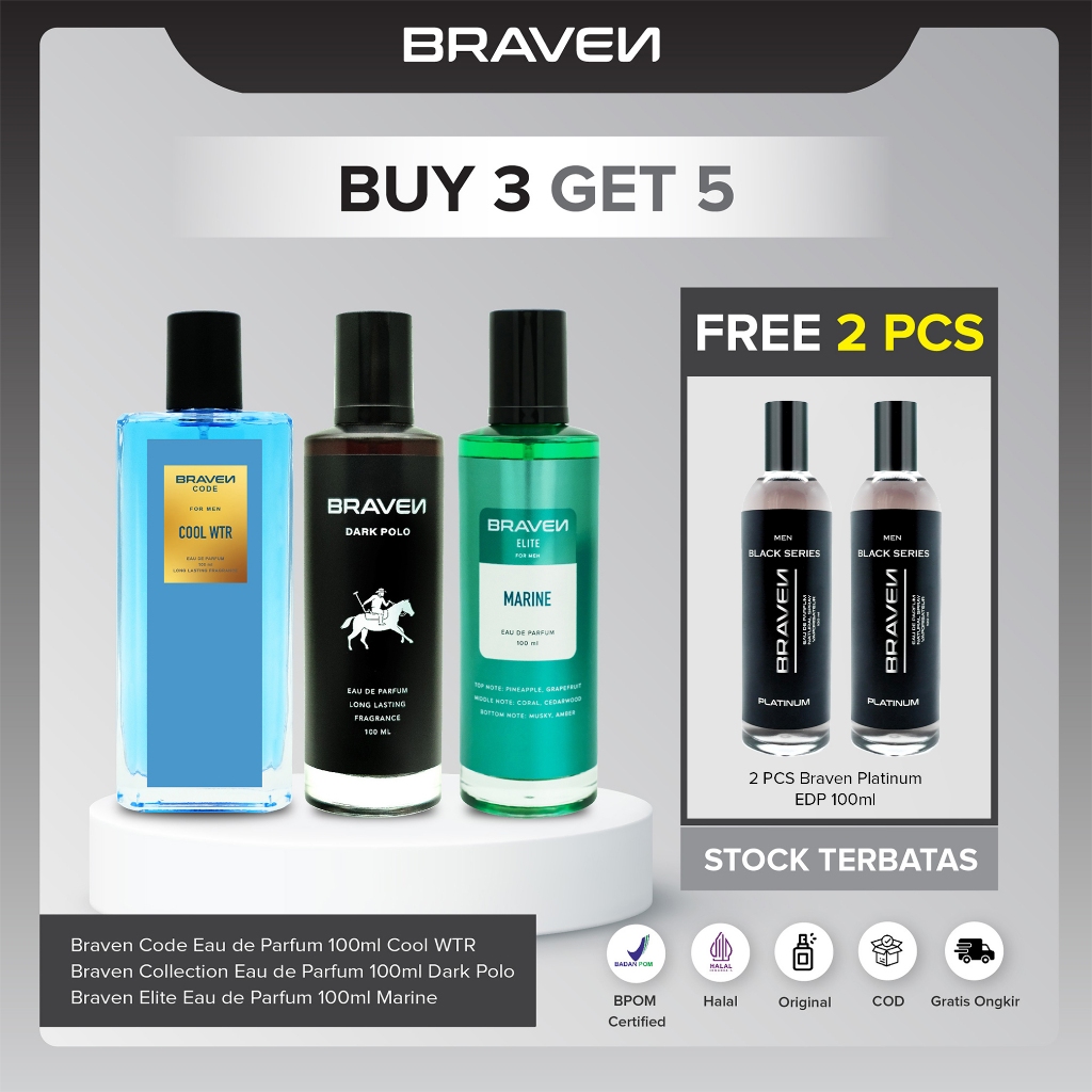 Jual [BUY 3 GET 5] Braven Code Cool WTR EDP + Braven Collection Dark ...