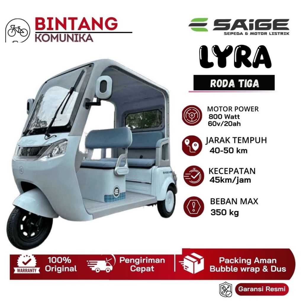 Jual Sepeda Listrik Saige Lyra Roda 3 Power Motor 800Watt Lampu LED ...