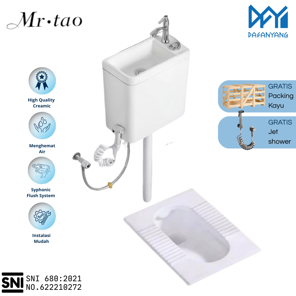 Kloset Jongkok Flush 1 Set SNI Dengan Water tank Wastafel Keramik Model Terbaru- FREE Packing Kayu | Toilet Jongkok Flush Water Tangki Wastafel Ceramic WC