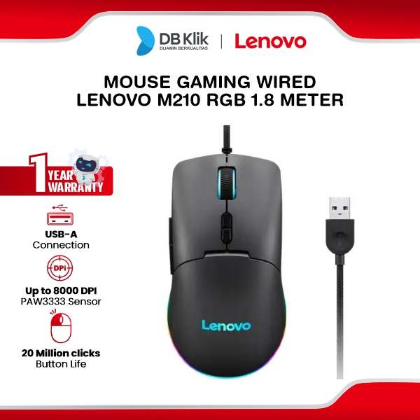 Jual Lenovo M210 Mouse Gaming Wired 8000DPI RGB - Black | Shopee Indonesia