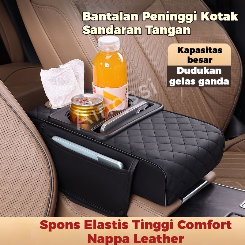 Armrest Pad Mobil Kotak Tisu Mobil Tempat Botol 4 In 1 / Console Box Storage / Cover Tisu Premium