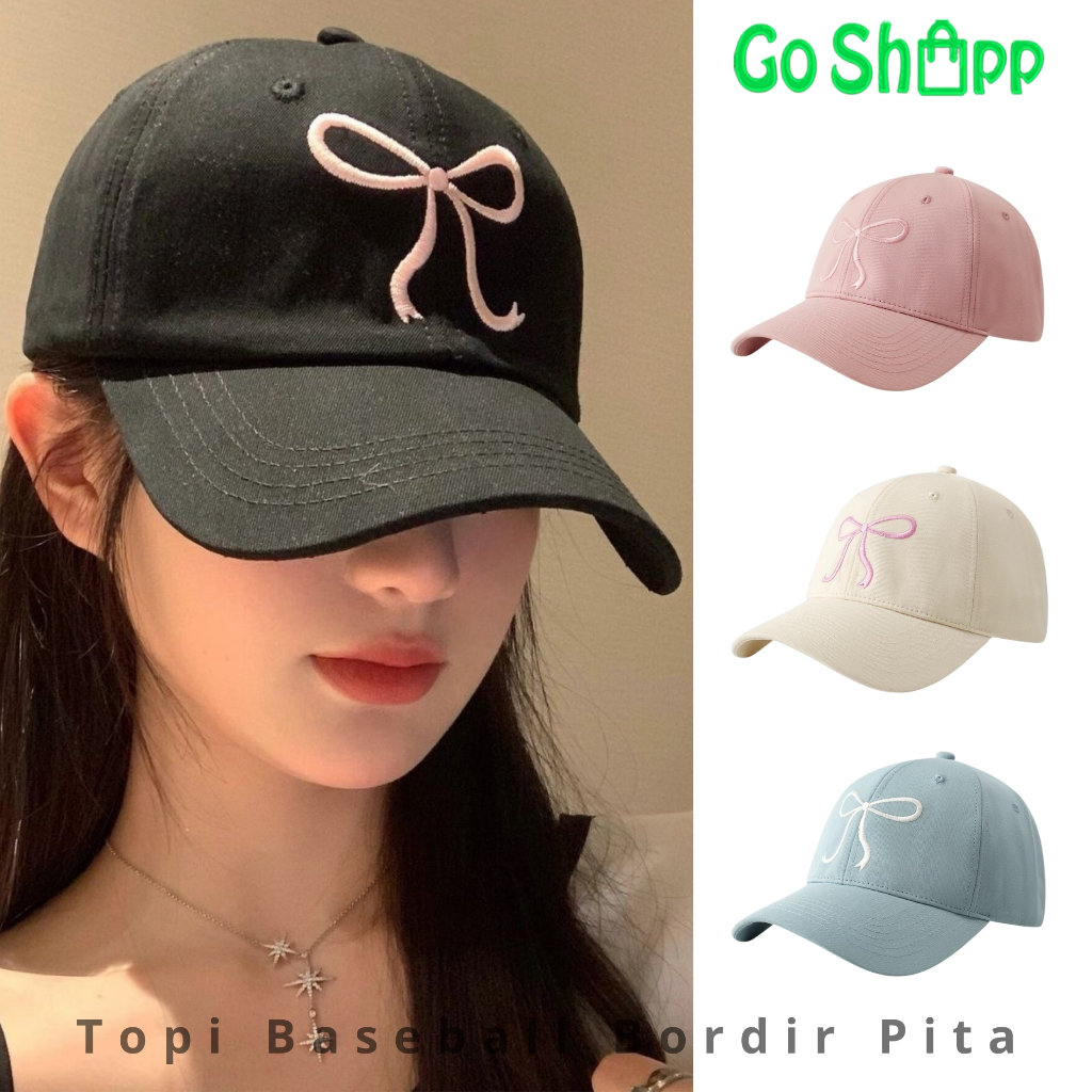 Jual Topi Baseball Wanita Bordir Ribbon Bow Viral Import Korea Style ...