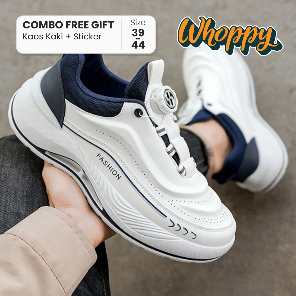 Jual Whoppy Jaden Sepatu Cowok Keren Sneakers Pria 3D Hitam Polos Putih ...