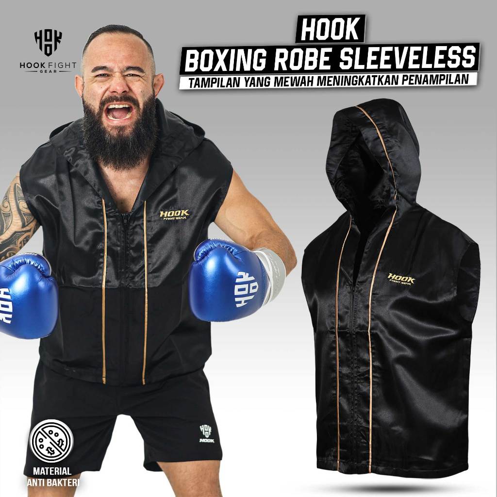Jual Boxing Robe Sleeveless Hook Jubah Petinju Boxing Gown Fighters ...