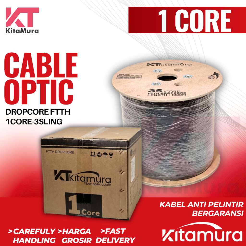 Jual Kabel DROPCORE FO 1000 Meter 1/2/4 Core 3 Seling Fiber Optic FTTH ...