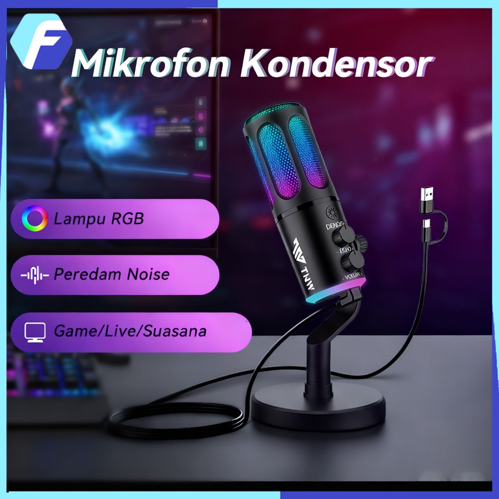 Jual [COD] RGB Microphone Condenser USB Type-C Mikrofon with RGB ...