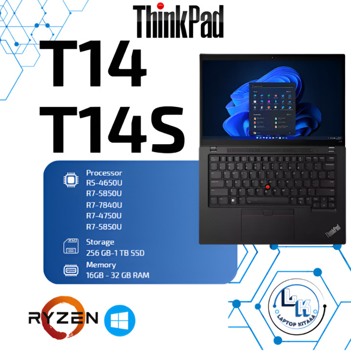 Laptop Lenovo ThinkPad T14 / T14S AMD Ryzen 5–7 RAM 16–32GB SSD 256–1TB 14” Wind