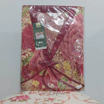 Piyama Lengan Panjang Satin Halus Model V Neck Flower PY001